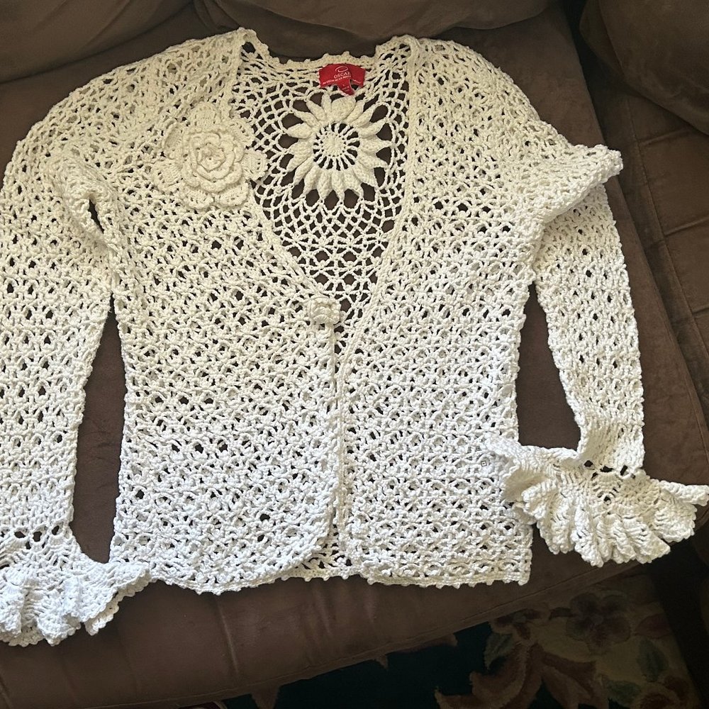 Oscar De La Renta Crocheted Sweater White L